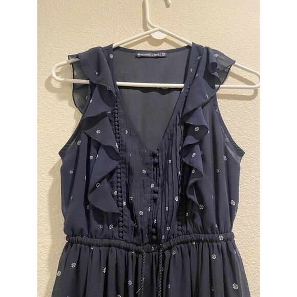 Abercrombie & Fitch Navy Blue Ruffle V-Neck Tassel Sleeveless Mini Dress Size XS - Picture 6 of 7